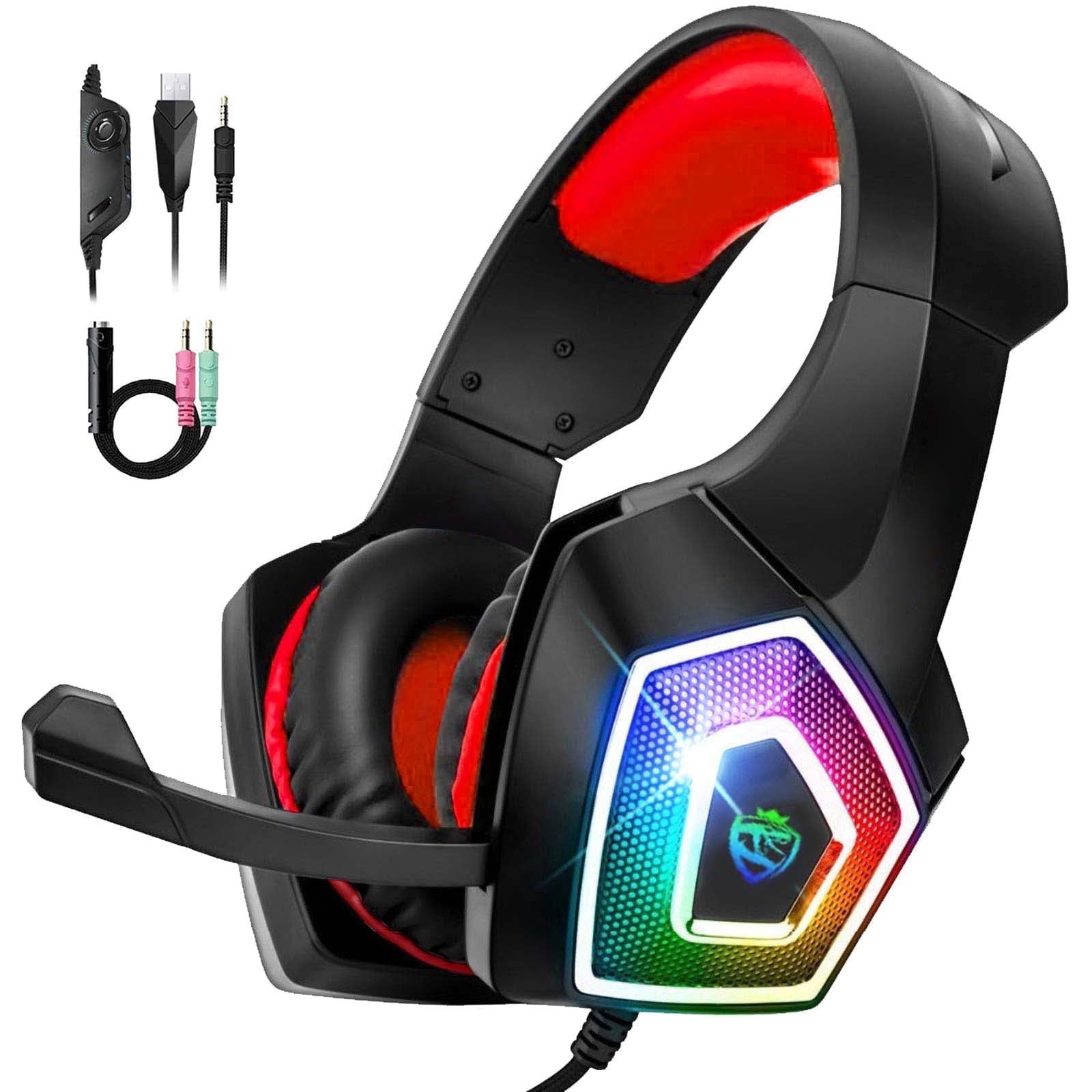RUNMUS Gaming Headset with 7.1 Surround Sound, LED Light, Bass Surround, for PS4, PS5, Laptop, Mac, Nintendo, Red