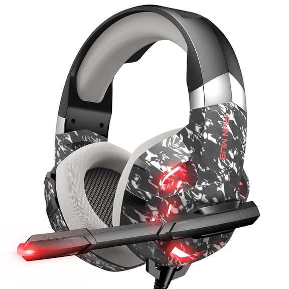 RUNMUS Gaming Headset, Gaming Headphone with Noise Canceling Mic & LED Light, Compatible with PC, PS4, PS5, Xbox One Controller, Nintendo Switch