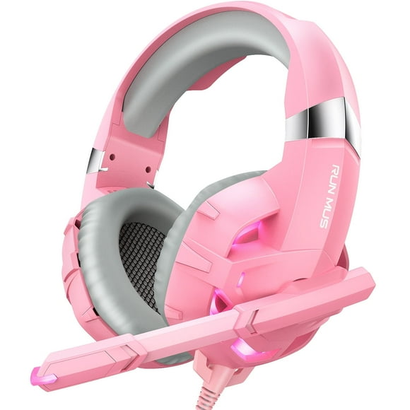 RUNMUS Gaming Headset with Noise Canceling Mic & LED Light, Xbox Headset with Bass Surround Sound, Compatible with PS4 PS5 Xbox One PC MAC Laptop