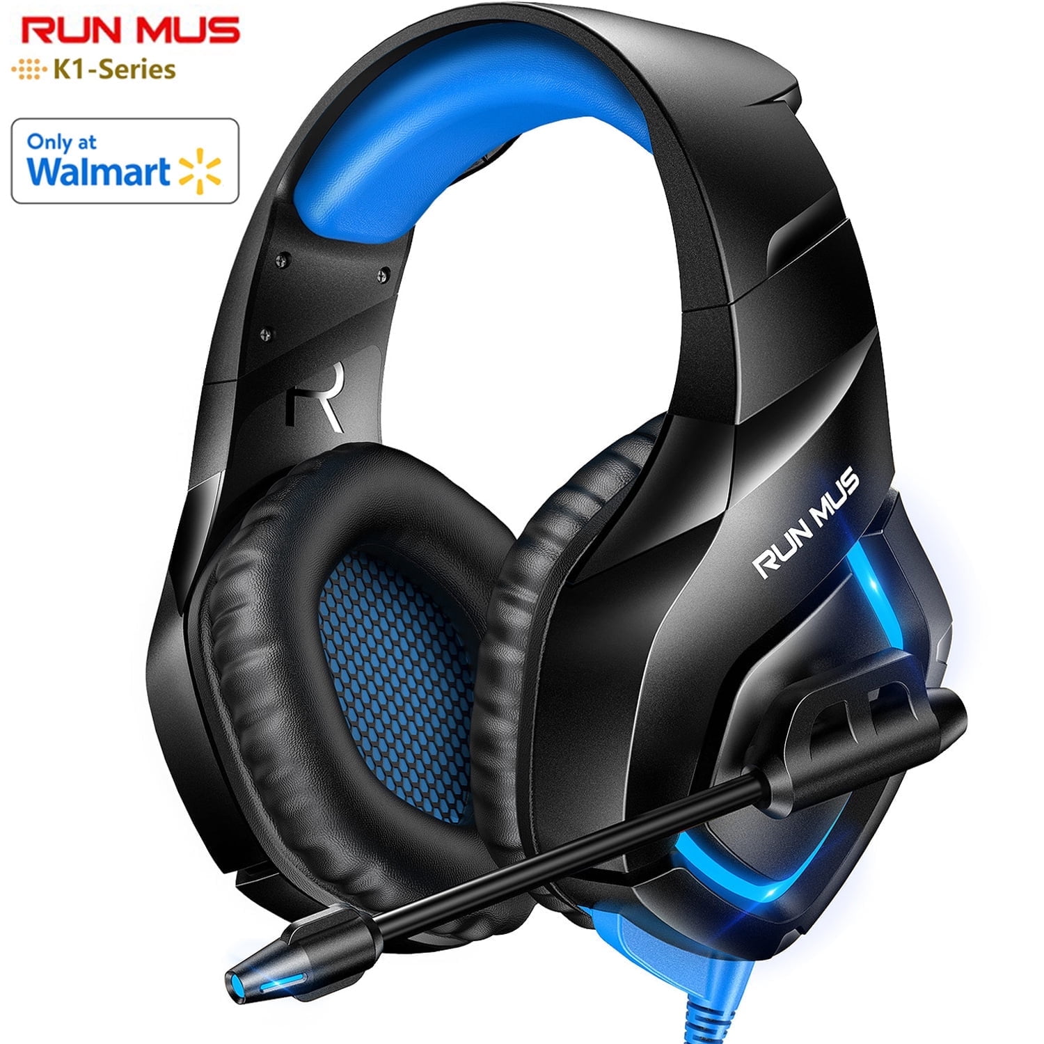 RUNMUS K1B Gaming Headset with 7.1 Surround Sound PS4 Headset with Mic LED Light Noise Canceling Xbox One Headset Compatible with PS4 PS5 Xbox