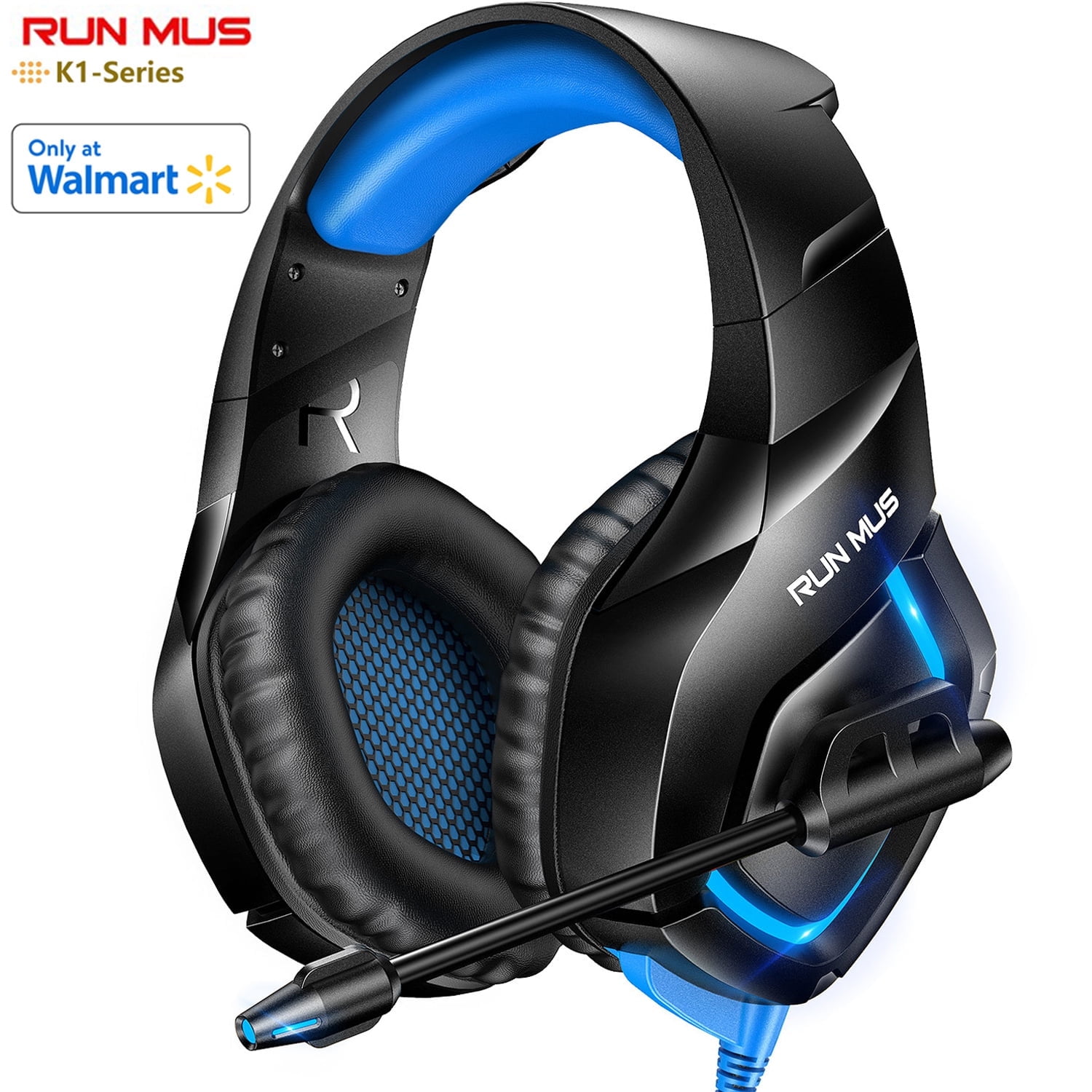 RUNMUS K1B Gaming Headset with 7.1 Surround Sound PS4 Headset with Mic LED Light Noise Canceling Xbox One Headset Compatible with PS4 PS5 Xbox