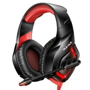 RUNMUS K1B Stereo Gaming Headset for PS4, Xbox One, PC, PS5 Controller, Noise Cancelling over Ear Headphones with Mic & LED Light, Soft Memory Earmuffs for Laptop Mac Nintendo