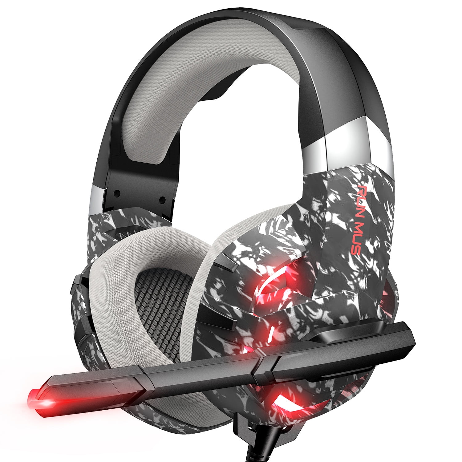 RUNMUS K2 Gaming Headset Gaming Headphone with 7.1 Surround Sound Stereo Xbox One Headset with Noise Canceling Mic LED Light Compatible with PC