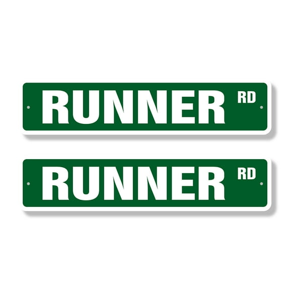 RUNNER Classic Street Sign (2 Pack) marathon cross country running jog Road Sign | 4" X 18" Plastic Address Sign
