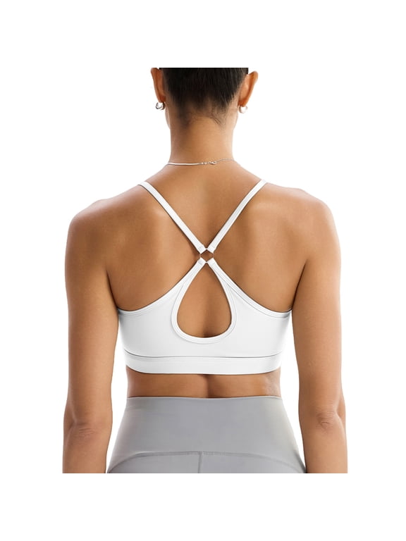 Women’s Medium Support Sports Bra Fixed Cup Criss Cross Teardrop Back Workout Bra