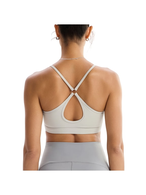 Women’s Medium Support Sports Bra Fixed Cup Criss Cross Teardrop Back Workout Bra