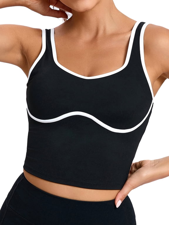 Women's Yoga Tank Top with Built-in Bra, Sleeveless Athletic Workout Tank, Racerback Crop Sports Top for Yoga, Gym, Running