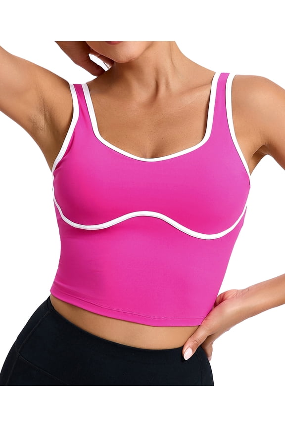 Women's Athletic Tank Top with Built-in Sports Bra, Sleeveless Yoga & Fitness Workout Crop Top
