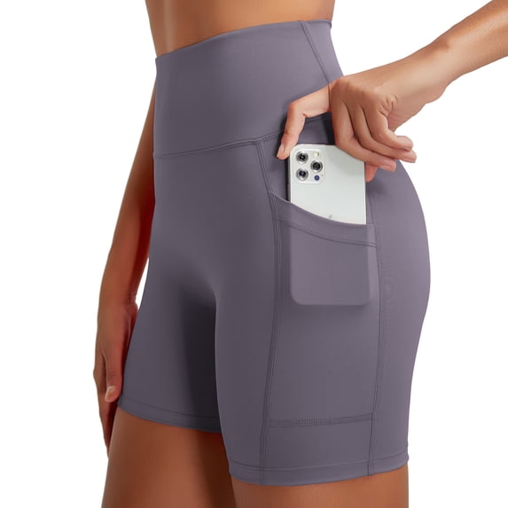RUNNING GIRL Women’s High Waisted Biker Shorts with Side Pockets, Tummy Control Stretch Workout Shorts for Yoga Gym Running
