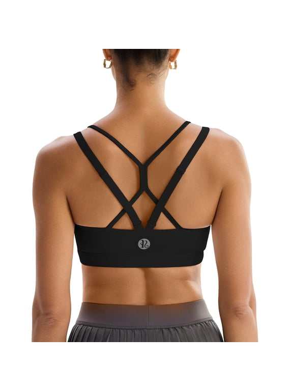 Women's Medium Support Sports Bra Adjustable Crisscross Back Square Neck Workout Yoga Bra with Built-in Molded Cups