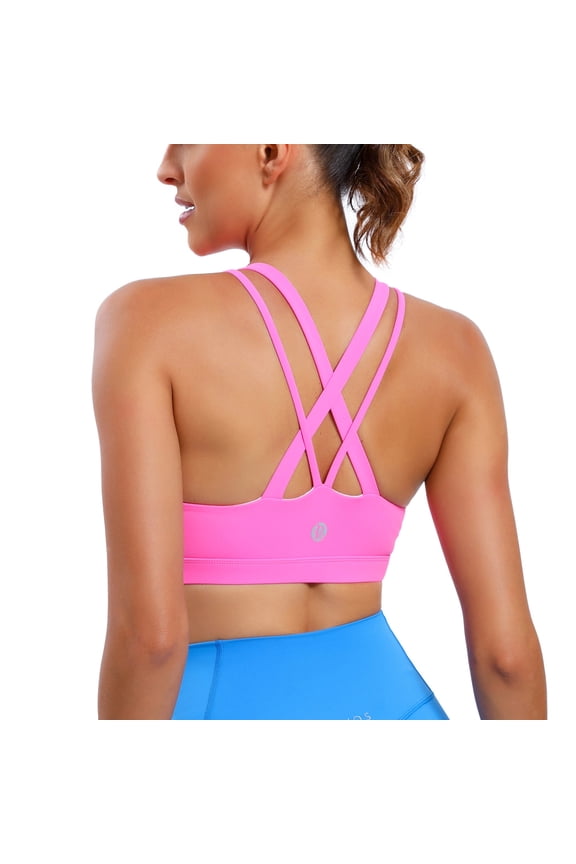 Women’s Medium Support Sports Bra Crisscross Back, Removable Pads Wireless Yoga Bra, Breathable Workout Gym Top