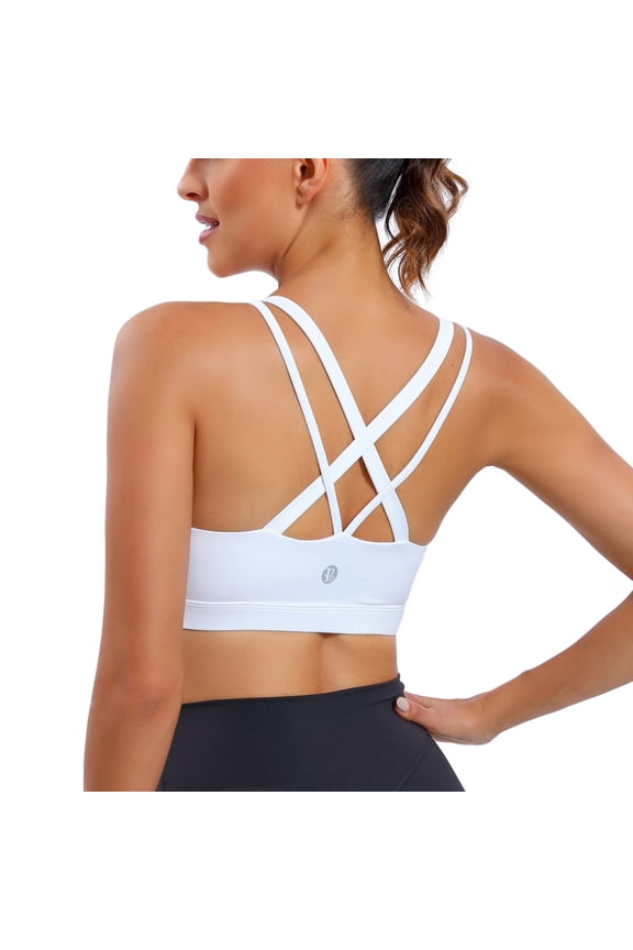 Women’s Medium Support Sports Bra Crisscross Back, Removable Pads Wireless Yoga Bra, Breathable Workout Gym Top
