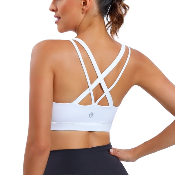 RUNNING GIRL Women’s Medium Support Sports Bra Crisscross Back, Removable Pads Wireless Yoga Bra, Breathable Workout Gym Top