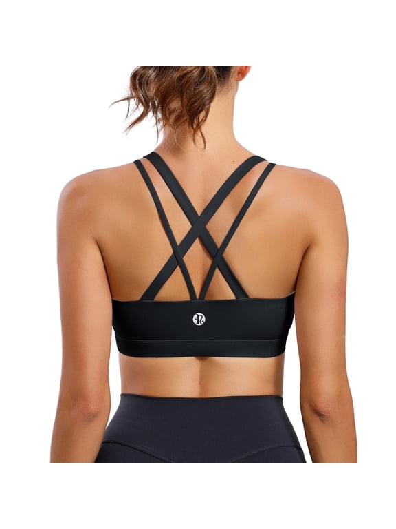 Women’s Medium Support Sports Bra Crisscross Back, Removable Pads Wireless Yoga Bra, Breathable Workout Gym Top