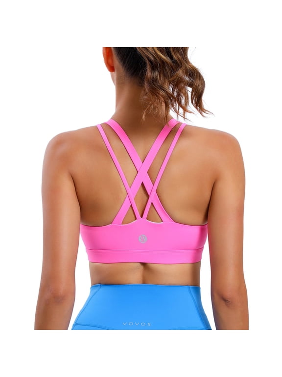 Women’s Medium Support Sports Bra Crisscross Back, Removable Pads Wireless Yoga Bra, Breathable Workout Gym Top
