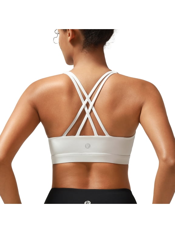 Women’s Medium Support Sports Bra Cross Back Workout Bra with Removable Pads