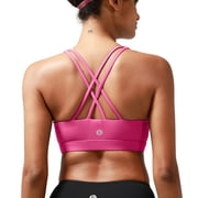 Women’s Medium Support Sports Bra Cross Back Workout Bra with Removable Pads