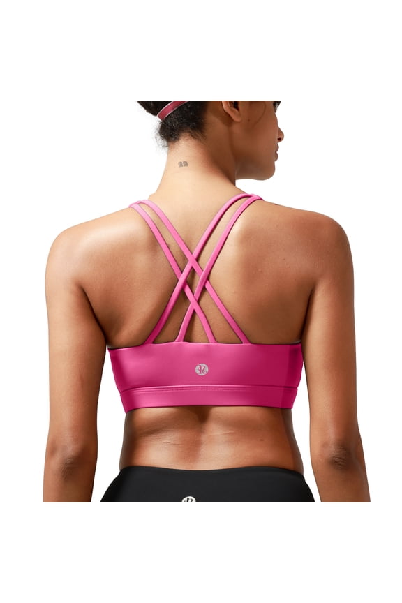 Women’s Medium Support Sports Bra Cross Back Workout Bra with Removable Pads