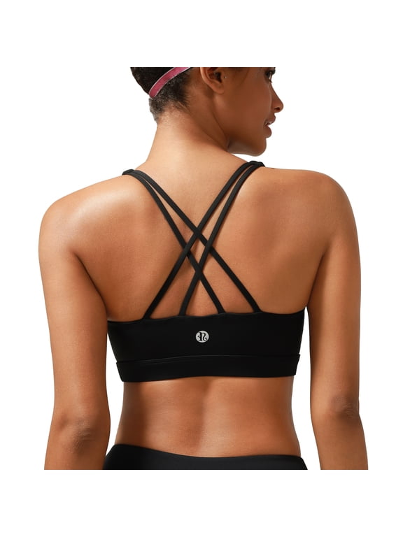 Women’s Medium Support Sports Bra Cross Back Workout Bra with Removable Pads