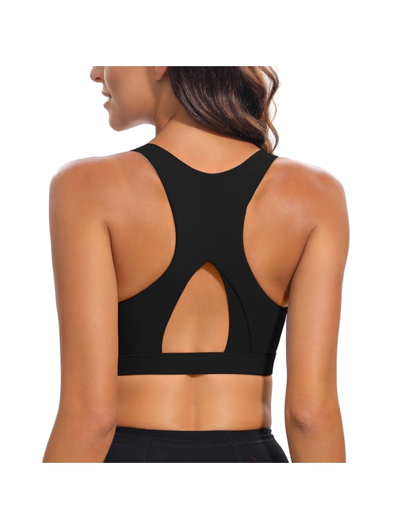 Women’s Medium Support Sports Bra Racerback Mesh Back Workout Bra with Removable Pads Yoga Bra for Gym Fitness