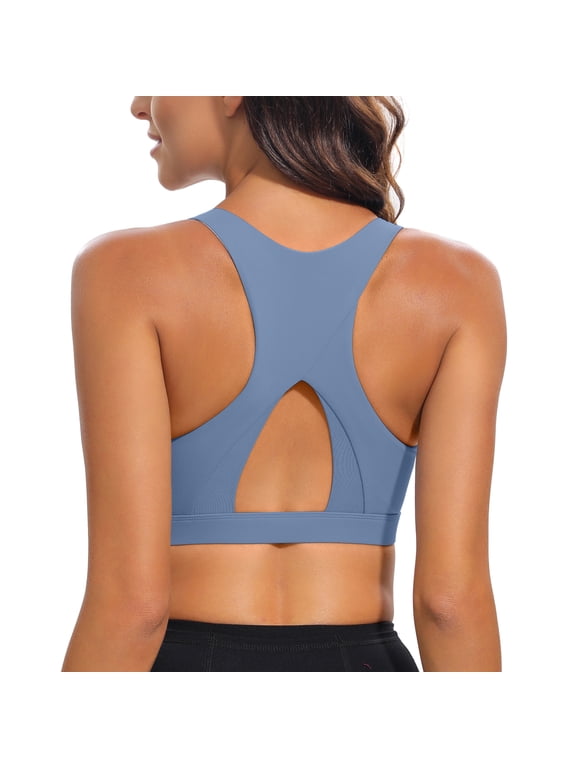 Women’s Medium Support Sports Bra Racerback Mesh Back Workout Bra with Removable Pads Yoga Bra for Gym Fitness