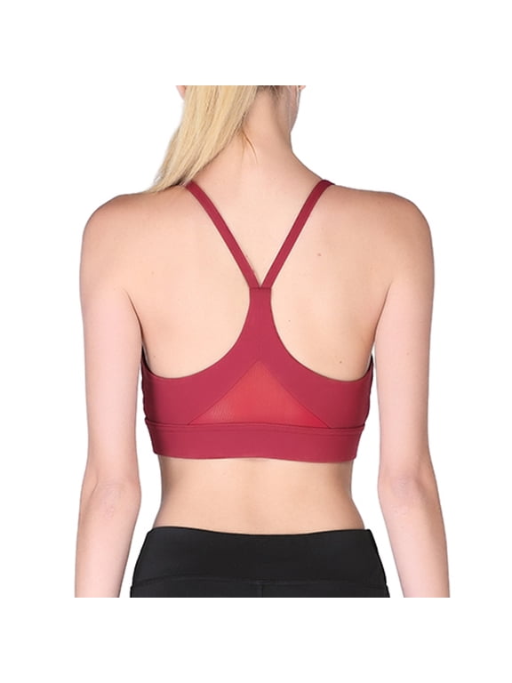 Women’s Medium Support Sports Bra Removable Pads Y Back Mesh Back Workout Yoga Bra
