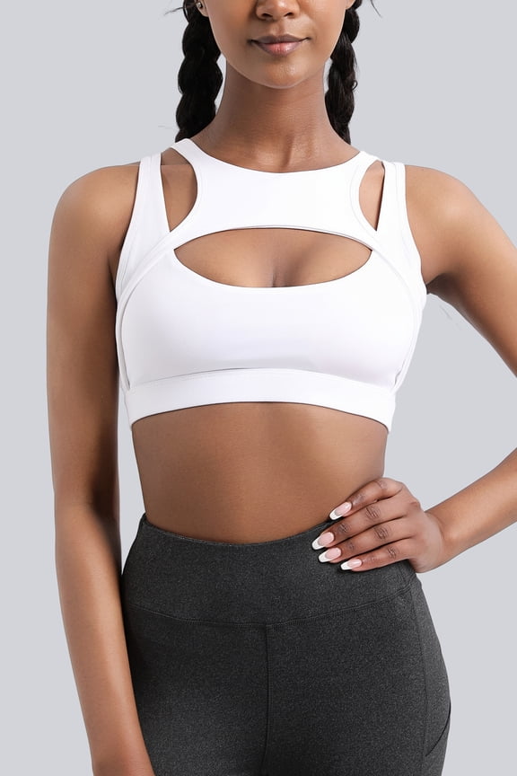 Women's Moderate Support Sports Bra with Front Cut-Out Design, Removable Pads, Gym Training Top