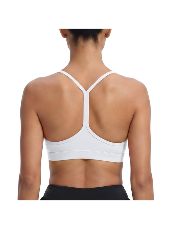 Women's Padded Y-Back Sports Bra Low Impact Spaghetti Strap for Yoga Workout Top