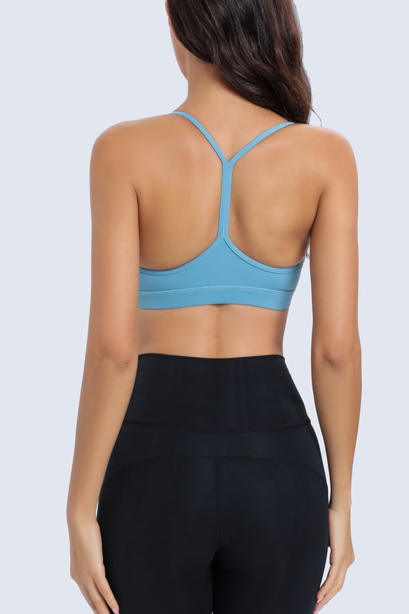 Women's Padded Y-Back Sports Bra Low Impact Spaghetti Strap for Yoga Workout Top