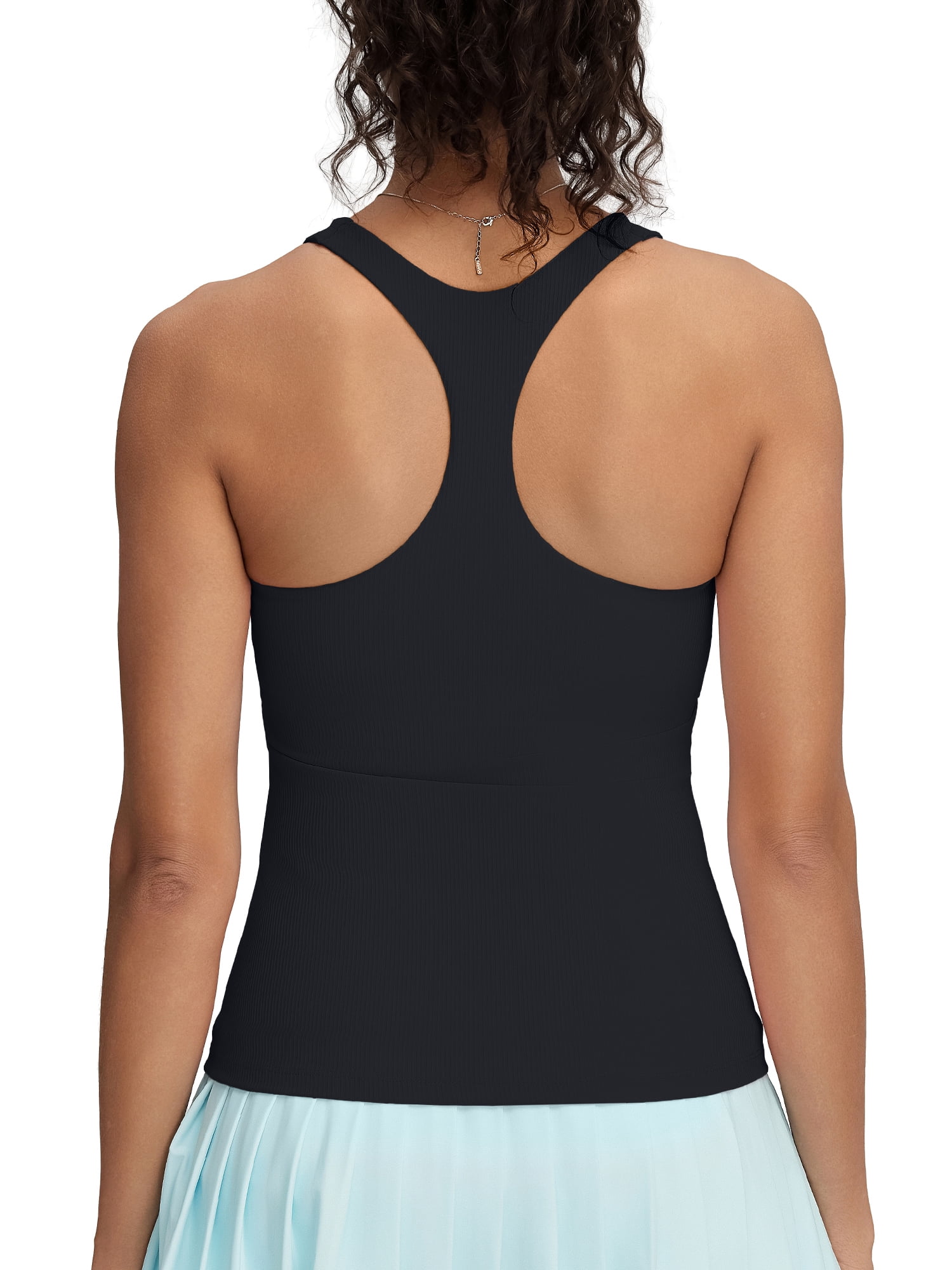 RUNNING GIRL Women’s Racerback Workout Tank Top with Built-in Bra Longline Ribbed Athletic Yoga Top Padded Fitness Top