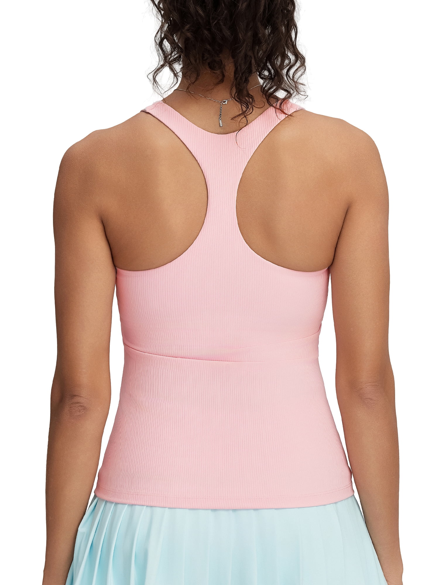 RUNNING GIRL Women’s Racerback Workout Tank Top with Built-in Bra Longline Ribbed Athletic Yoga Top Padded Fitness Top