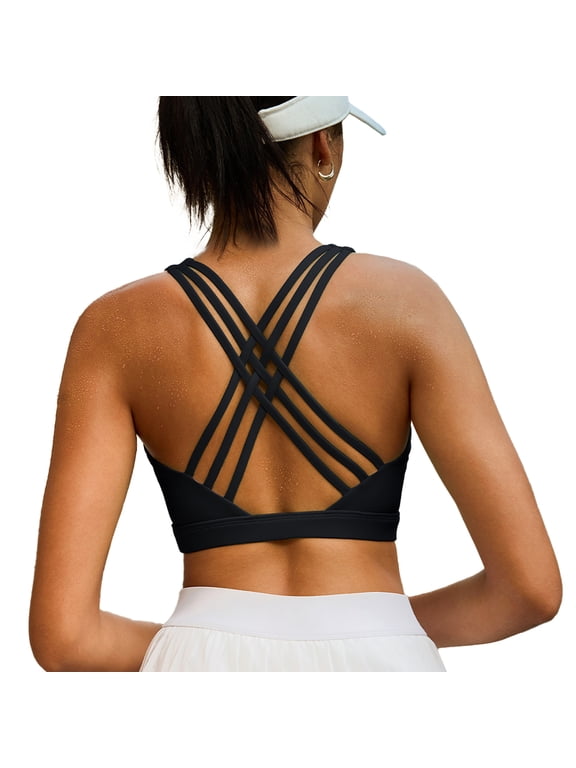 Women’s Sports Bra Medium Support Criss Cross Back Removable Padded Workout Bra Athletic Yoga Bra