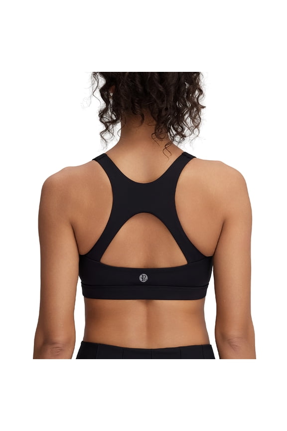 Women’s Medium Support Sports Bra Racerback Open Back Workout Bra with Removable Pads