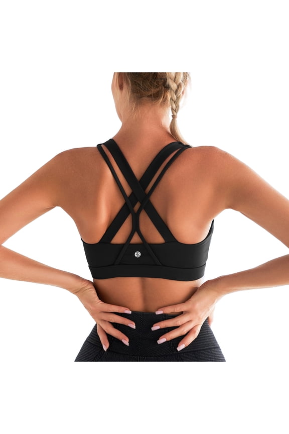 Sports Bras for Women,Padded Strappy Sports Bras Criss-Cross Back Medium Support Sports Bras with Removable Cups