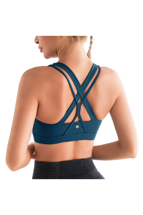 Sports Bras for Women,Padded Strappy Sports Bras Criss-Cross Back Medium Support Sports Bras with Removable Cups