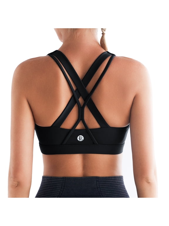 Sports Bras for Women,Padded Strappy Sports Bras Criss-Cross Back Medium Support Sports Bras with Removable Cups