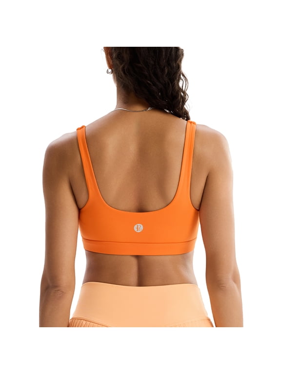 Women’s Medium Support Sports Bra Square Neck Padded Workout Bra with Removable Pads Wide Strap Yoga Bra