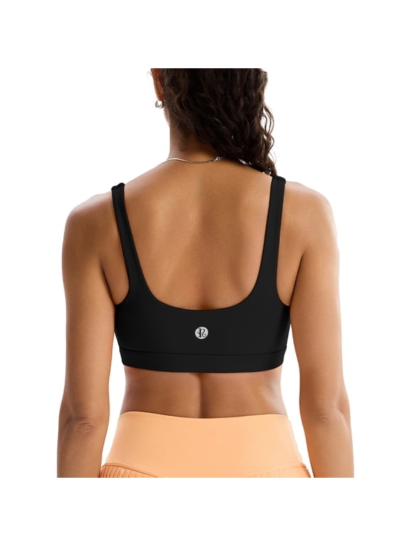 Women’s Medium Support Sports Bra Square Neck Padded Workout Bra with Removable Pads Wide Strap Yoga Bra