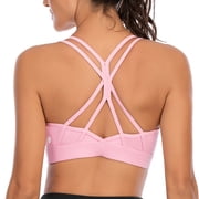 Women’s Strappy Sports Bra Medium Support – Criss Cross Back Yoga Bra with Removable Pads