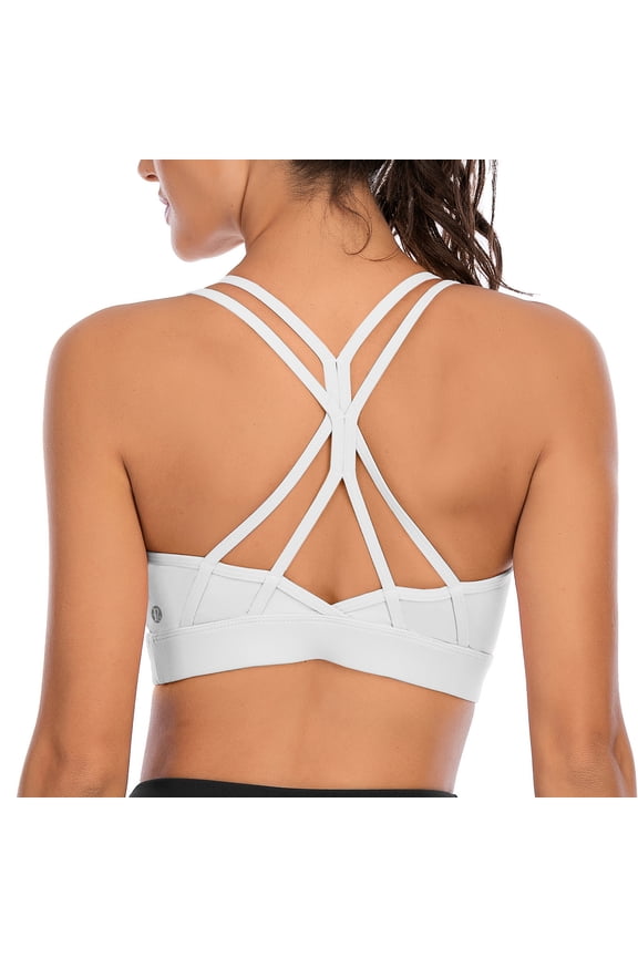 Women’s Strappy Sports Bra Medium Support – Criss Cross Back Yoga Bra with Removable Pads