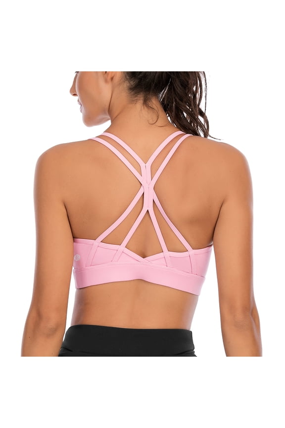 Women’s Strappy Sports Bra Medium Support – Criss Cross Back Yoga Bra with Removable Pads