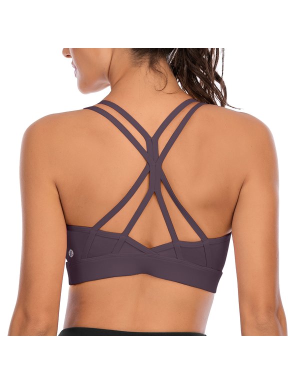 Women’s Strappy Sports Bra Medium Support – Criss Cross Back Yoga Bra with Removable Pads