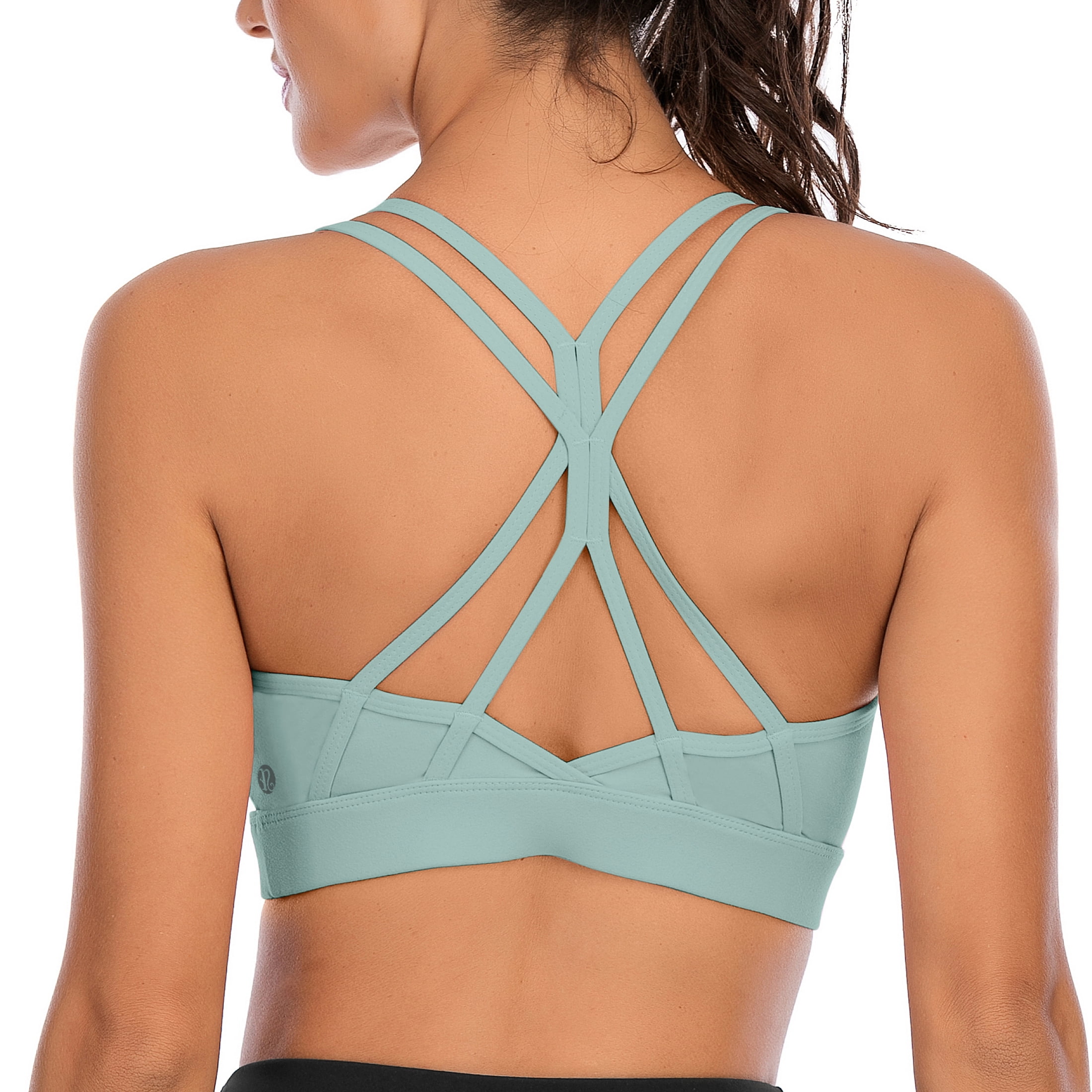 RUNNING GIRL Women’s Strappy Sports Bra Medium Support – Criss Cross Back Yoga Bra with Removable Pads