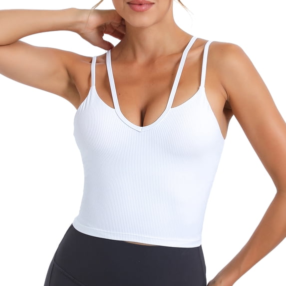 RUNNING GIRL Women’s Workout Tank Top U Neck Longline Athletic Camisole with Strappy Back Yoga Top for Gym Fitness
