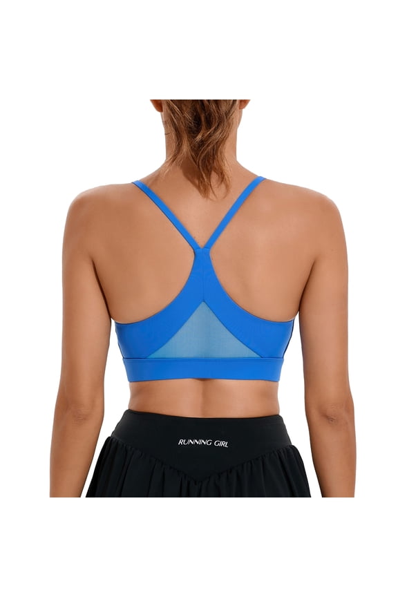 Women's Y-Back Sports Bra Low Impact Workout Bras Thin Straps Yoga Bras with Removable Pads
