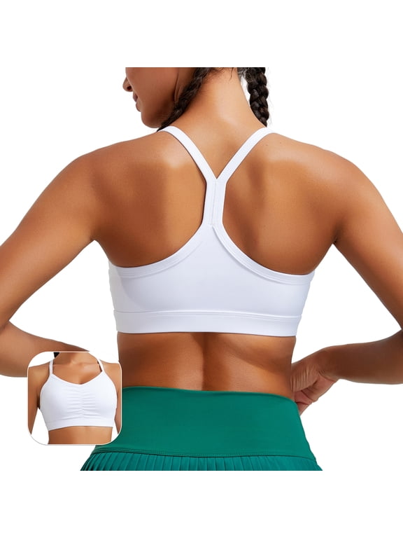 Women's Y-Back Sports Bra Low Impact Workout Bras Thin Straps Yoga Bras with Removable Pads