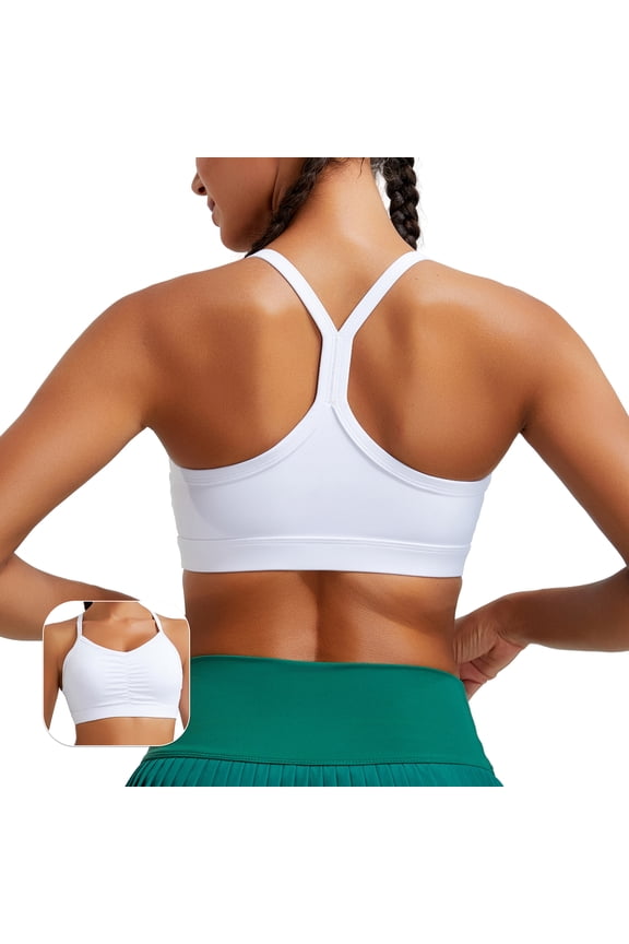 Women's Y-Back Sports Bra Low Impact Workout Bras Thin Straps Yoga Bras with Removable Pads