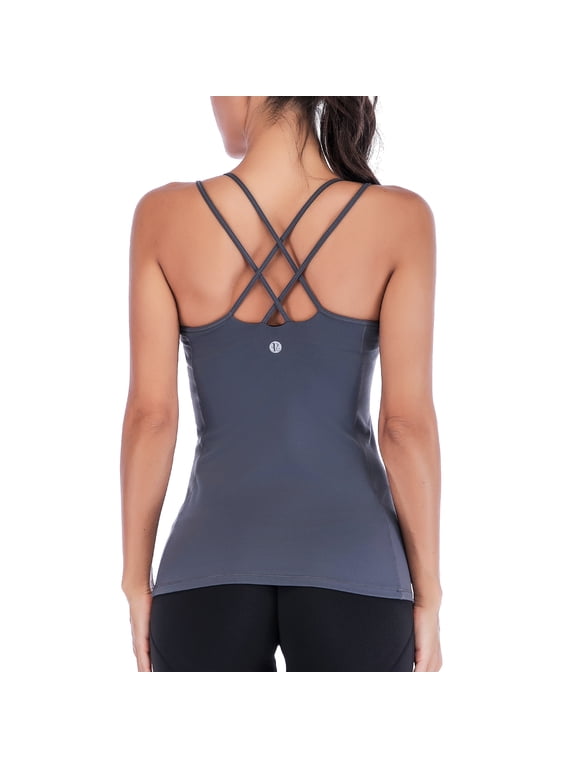 Yoga Tank Tops for Women Built in Shelf Bra Strappy Back Activewear Workout Compression Tops