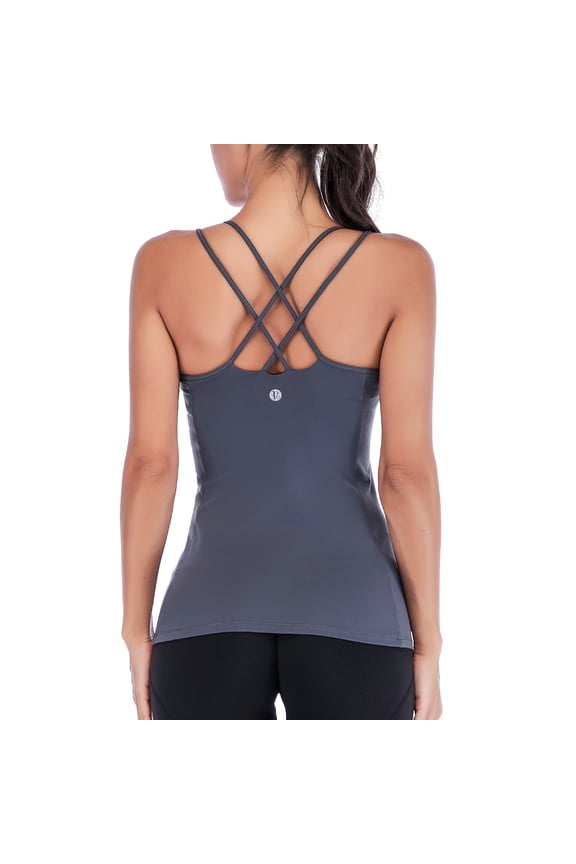 Yoga Tank Tops for Women Built in Shelf Bra Strappy Back Activewear Workout Compression Tops