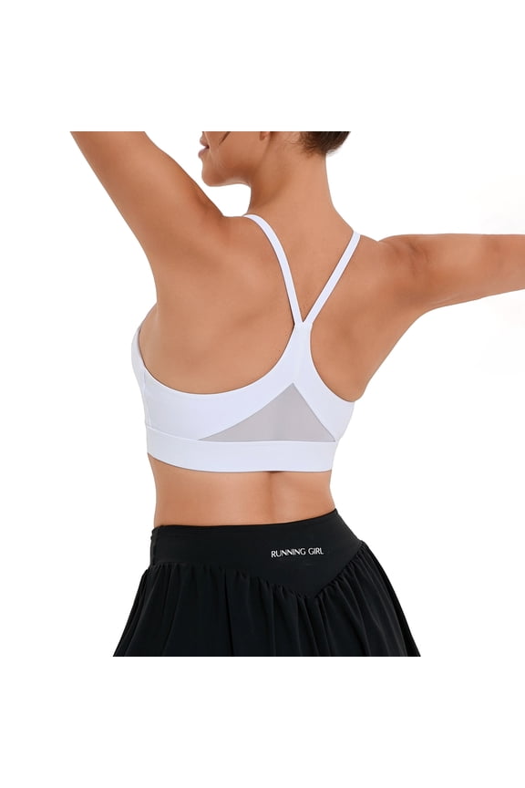 Women's Y-Back Sports Bra Low Impact Workout Bras Thin Straps Yoga Bras with Removable Pads